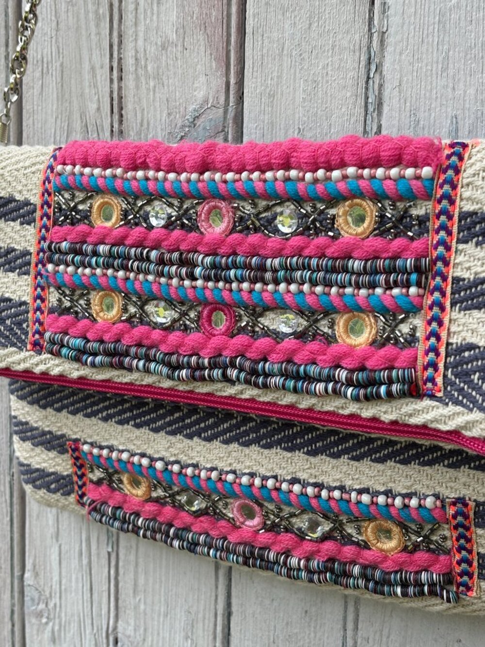 America & Beyond Tribal Embellished Fold-Over Clutch Bag | Like New - Picture 2 of 4